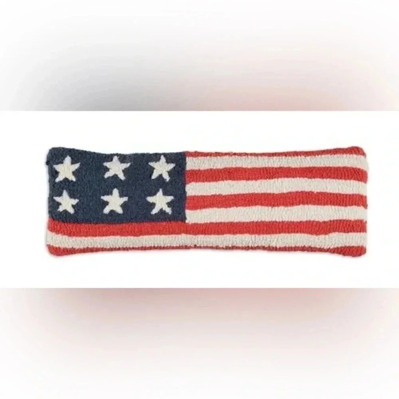 Stars and Stripes - Hooked Wool Pillow Red White Blue USA Flag